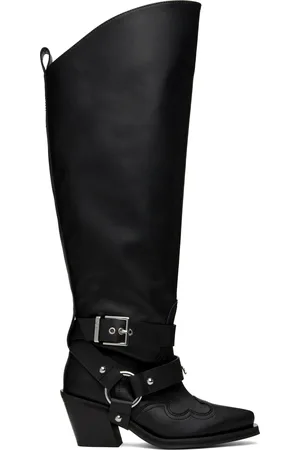 Ganni Black High Shaft Embroidered Western Tall Boots