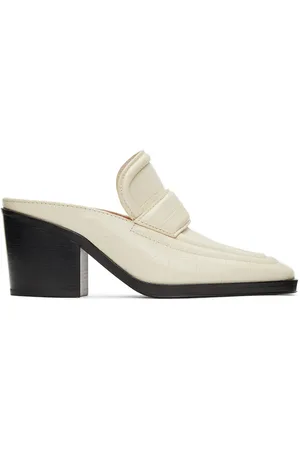 Bottega Veneta Off-White Croc Heeled Mules