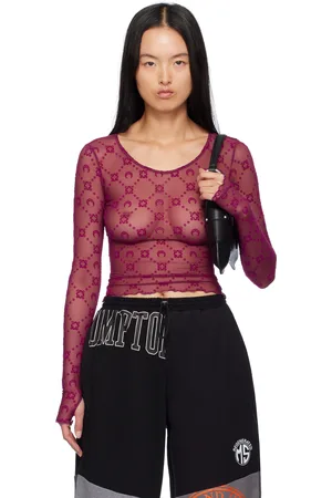 Marine Serre Purple Moonogram Second Skin Cropped T-shirt