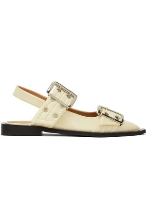 Ganni Off-White Feminine Buckle Ballerina Flats