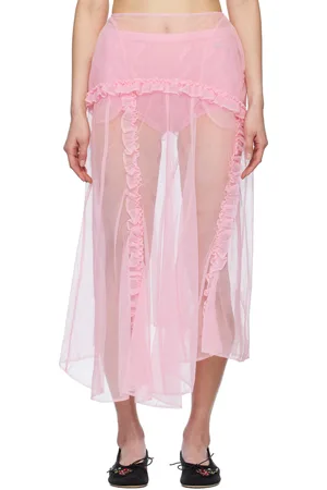 Simone Rocha Pink Sheer Ruffle Frill Multi Seam Midi Skirt