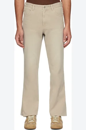 Solid Beige Button Jeans