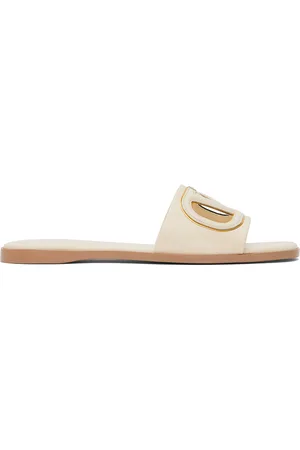 VALENTINO GARAVANI Off-White VLogo Cutout Calfskin Slide Sandals