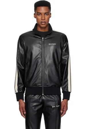 Palm Angels Black Leather Effect Faux-Leather Track Jacket