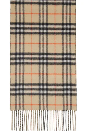 Burberry Beige & Khaki Reversible Check Cashmere Scarf