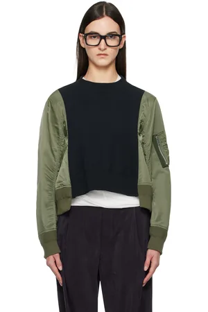 SACAI Navy & Khaki Sponge Sweat x Nylon Twill Sweatshirt