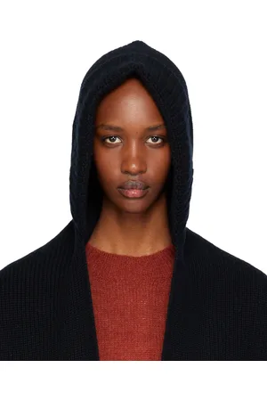 YVES SALOMON Black Cashmere & Wool Hooded Scarf
