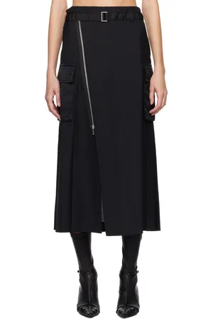SACAI Black Suiting & Nylon Twill Midi Skirt
