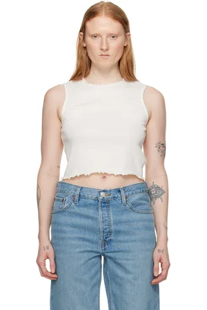 RE/DONE White Crinkle Tank Top