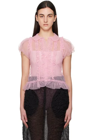 Simone Rocha Pink Sheer Puff Sleeve Multi Ruffle Frill Shirt