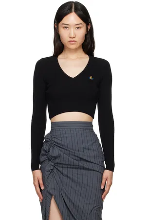 Vivienne Westwood Black Bea Cropped V-Neck Sweater