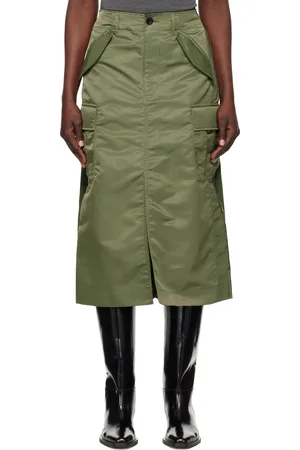 SACAI Khaki Nylon Twill Midi Skirt
