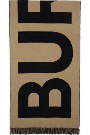 Burberry Beige & Black Logo Wool Scarf