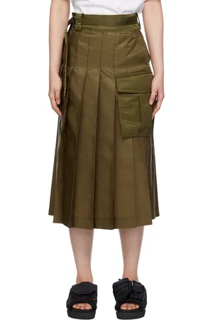 SACAI Khaki Pleated Midi Skirt