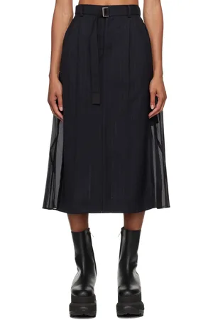 SACAI Navy Pinstripe Midi Skirt