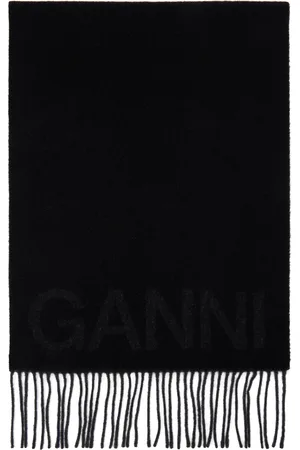 Ganni Black Fringed Scarf