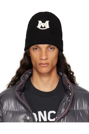 Moncler Black Embroidered Monogram Beanie