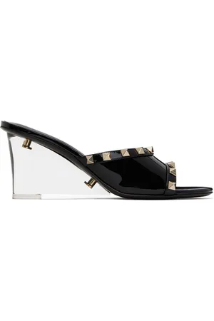VALENTINO GARAVANI Black Rockstud Skin Heeled Sandals