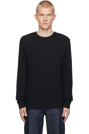 Sunspel Black Long Sleeve Waffle T-shirt