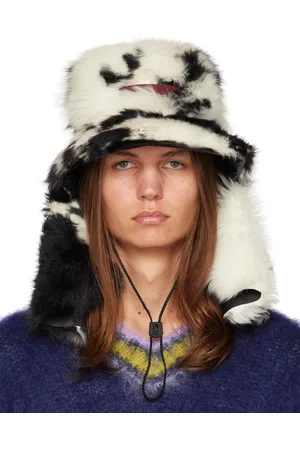 Marni White & Black Quilted Shearling Hat