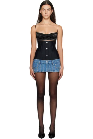 MUGLER Black & Blue Paneled Denim Miniskirt