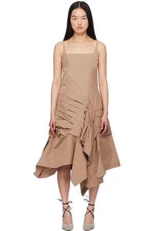 DRIES VAN NOTEN Beige Asymmetrical Midi Dress