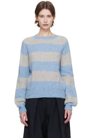YMC SSENSE Exclusive Blue & Beige Jets Stripe Sweater