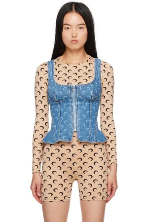 Marine Serre Blue Moon Laser Denim Top