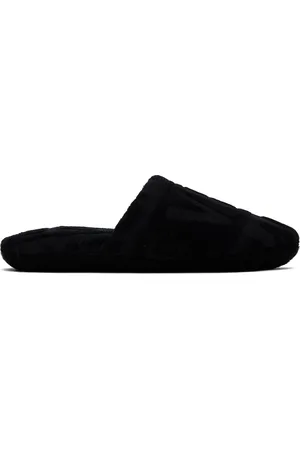 VERSACE Black Allover Towel Slippers