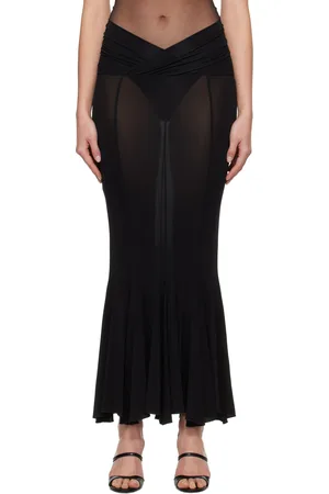 Nensi Dojaka Black V Waist Flared Midi Skirt