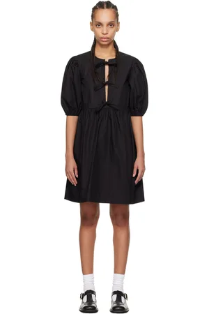 Ganni Black Cotton Poplin Tie String Minidress