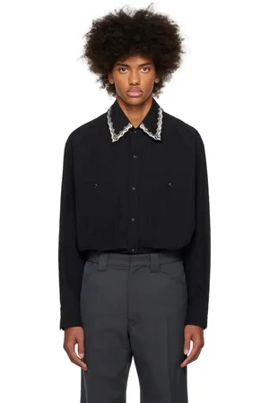 LEMAIRE Black Embroidered Collar Shirt