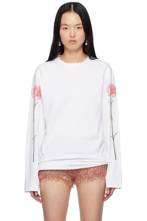 Simone Rocha White Carnation Print Long Sleeve T-shirt