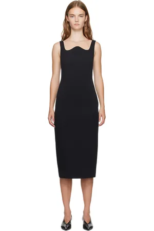 Recto Black Signature Curved Neck Midi Dress