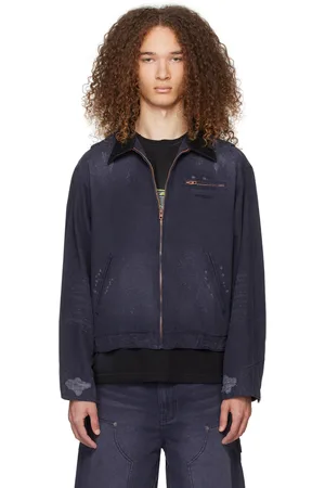 We11 Done Navy Distressed Denim Jacket