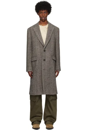 Golden Goose Gray Single-Breasted Wool Herringbone Coat