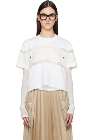 SACAI White Nylon Twill Mix Cotton Jersey T-shirt