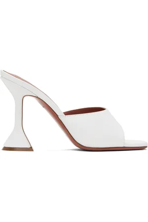 Amina Muaddi White Lupita Slipper Heeled Sandals