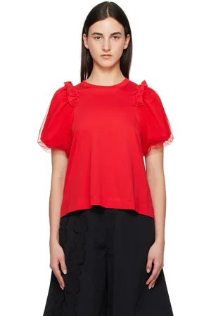 Simone Rocha Red Tulle Overlay Puff Sleeve Frill T-shirt
