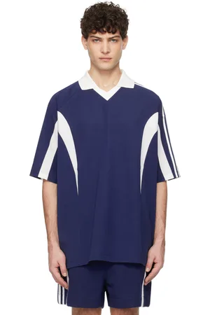 Y-3 Blue & White V-Neck Polo