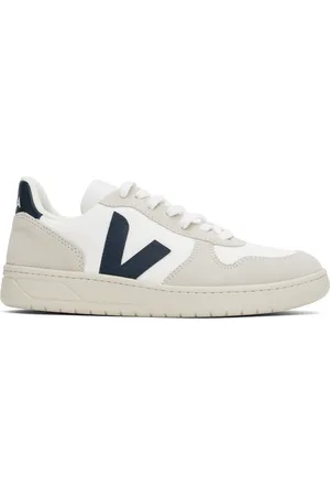 Veja White & Navy V-10 B-Mesh Low Top Sneakers