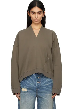 Maison Margiela Brown V-Neck Logo Sweatshirt