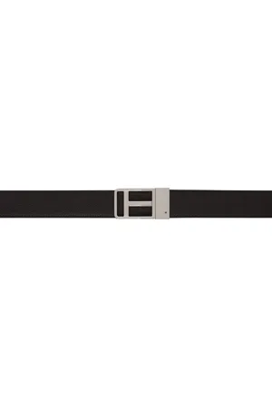 Tom Ford Brown & Black Small Grain Leather Framed T Reversible Belt