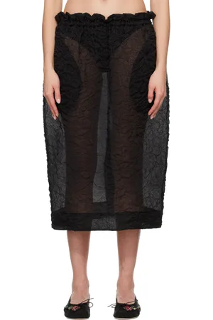 Simone Rocha Black Elasticated Gathered Ruffle Waist Tulip Midi Skirt
