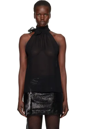 Tom Ford Black Silk Georgette Sleeveless Lavalliere Blouse