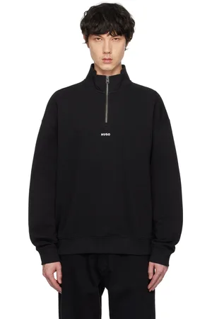 HUGO BOSS Black Logo Print Cotton-Terry Zip-Neck Sweatshirt