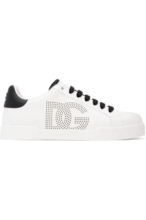 Dolce & Gabbana White & Black Calfskin Portofino Sneakers