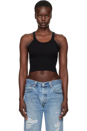 RE/DONE Black Hanes Edition Cropped Ribbed Tank Top