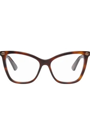 Gucci Brown Light Acetate GG Cat Eye Glasses