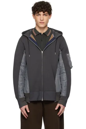 SACAI Gray Sponge Sweat x Nylon Twill Hoodie